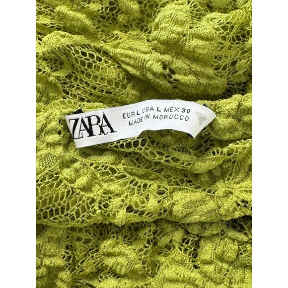 Zara Women's Off the Shoulder Sz L Pistachio Green Lace Sheer Top - Picture 7 of 10